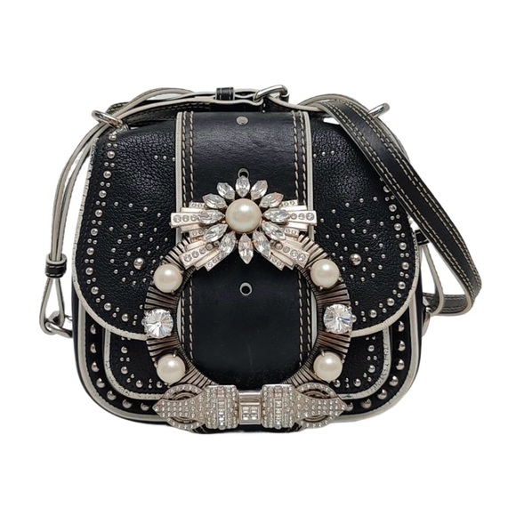 Miu Miu Handbags - Miu Miu Dahlia Jeweled Buckle Studded Leather Crossbody Bag